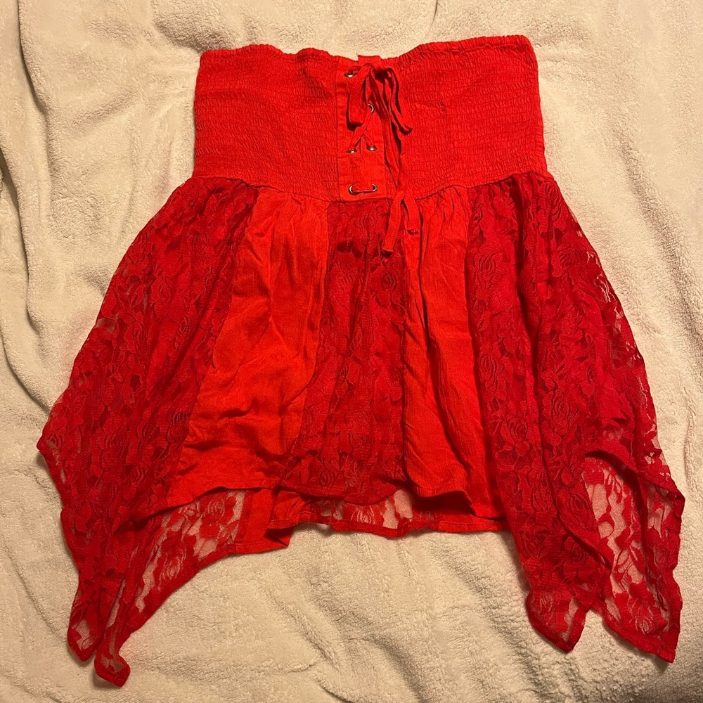 Red Flowy Lace Tube Top